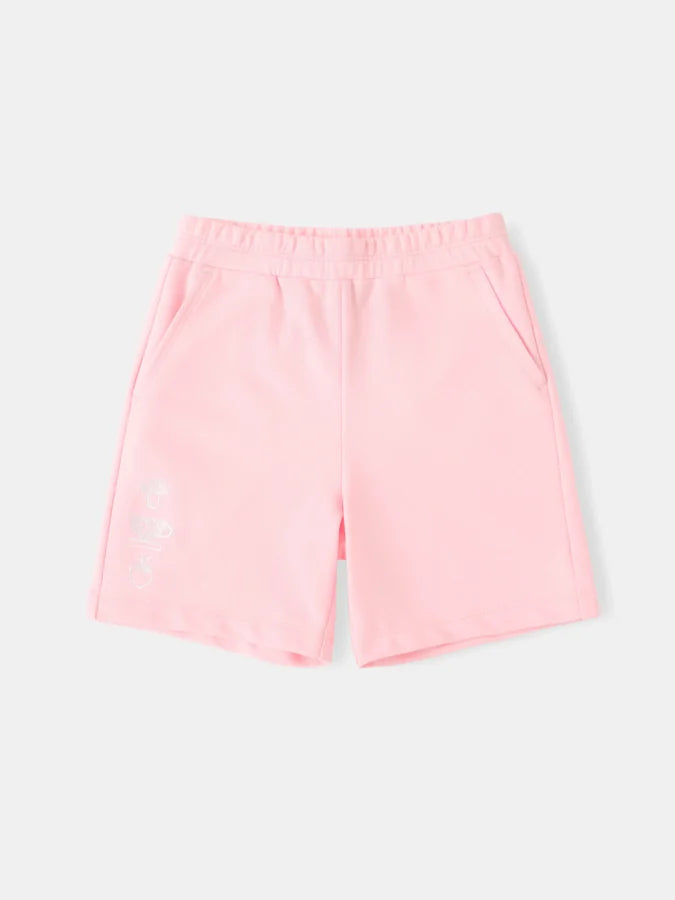 Girls Blush Pink Embroidery Sweat Shorts, Pink