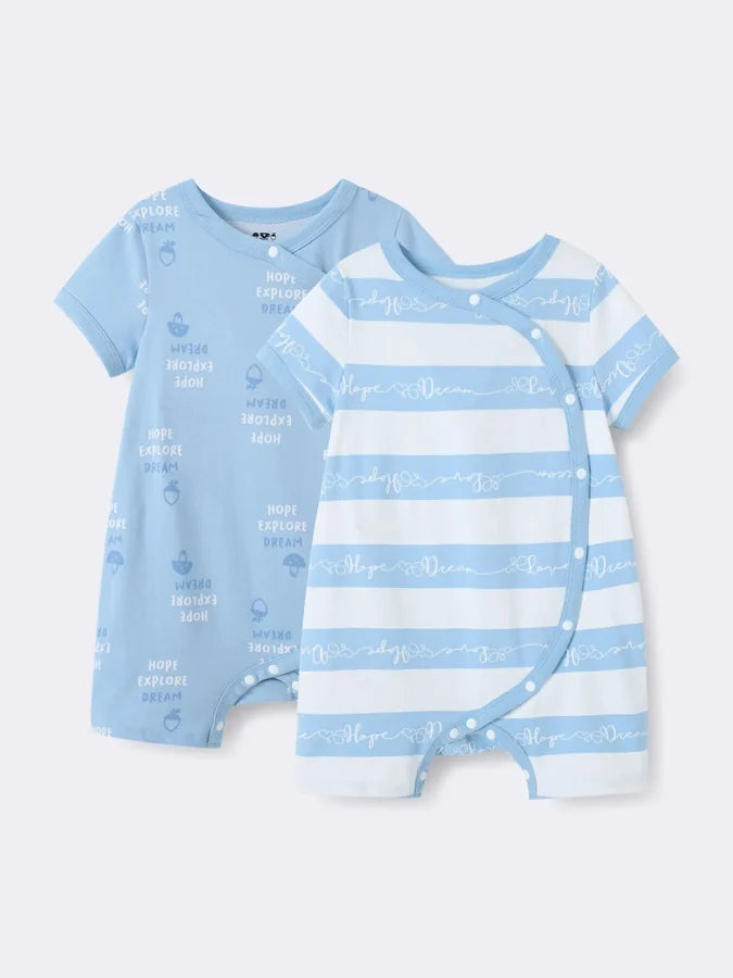 Baby Short Sleeve Romper 2 Pieces Set, Blue