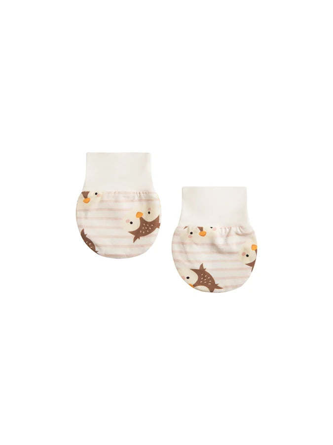 Baby Owl Stripe Cotton Mittens, Pink
