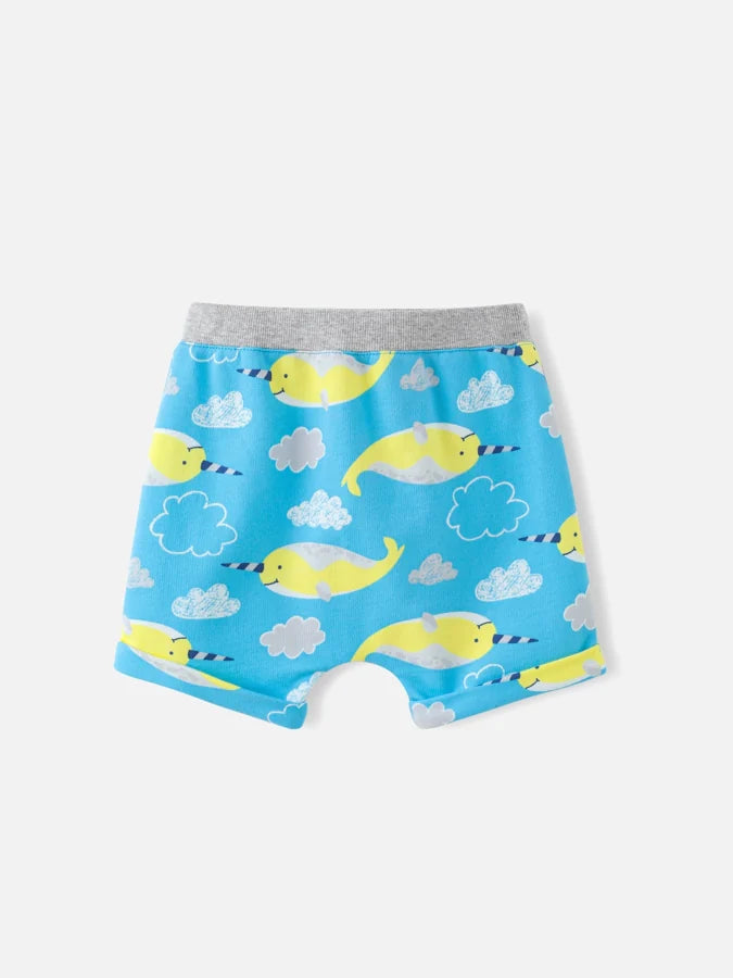 Baby Boys Allover Narwhal Print Shorts, Blue / Multicolour