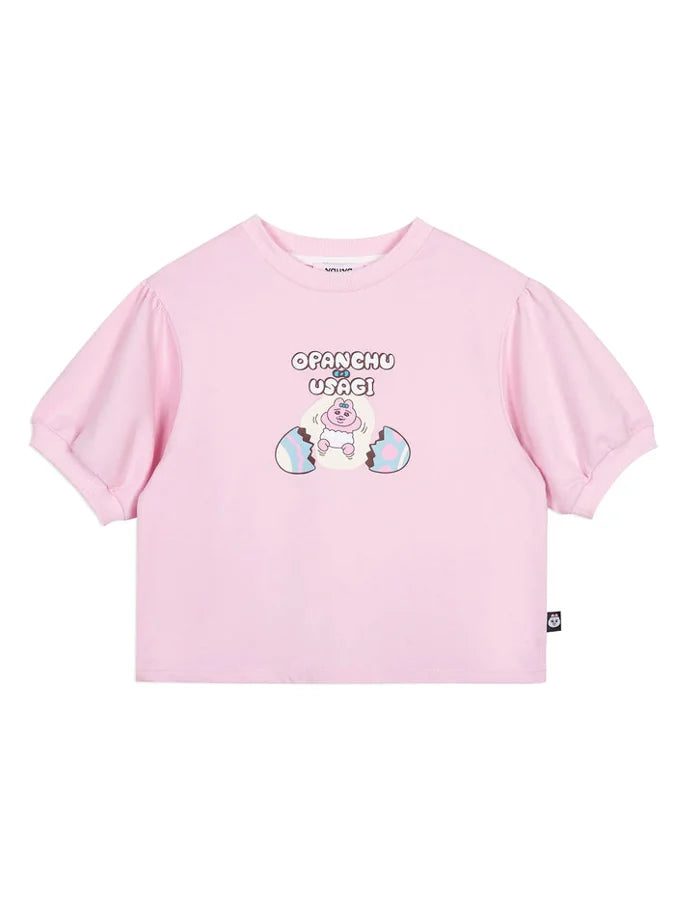 Puff‑Sleeve Egg Pop Pink Graphic T‑Shirt, Pink