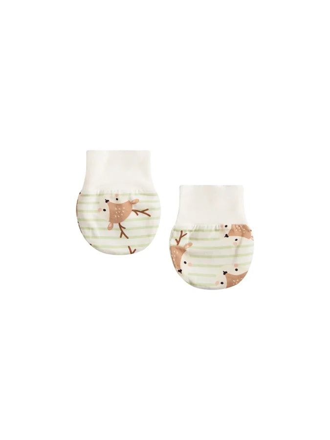 Baby Deer Stripe Cotton Mittens, Green