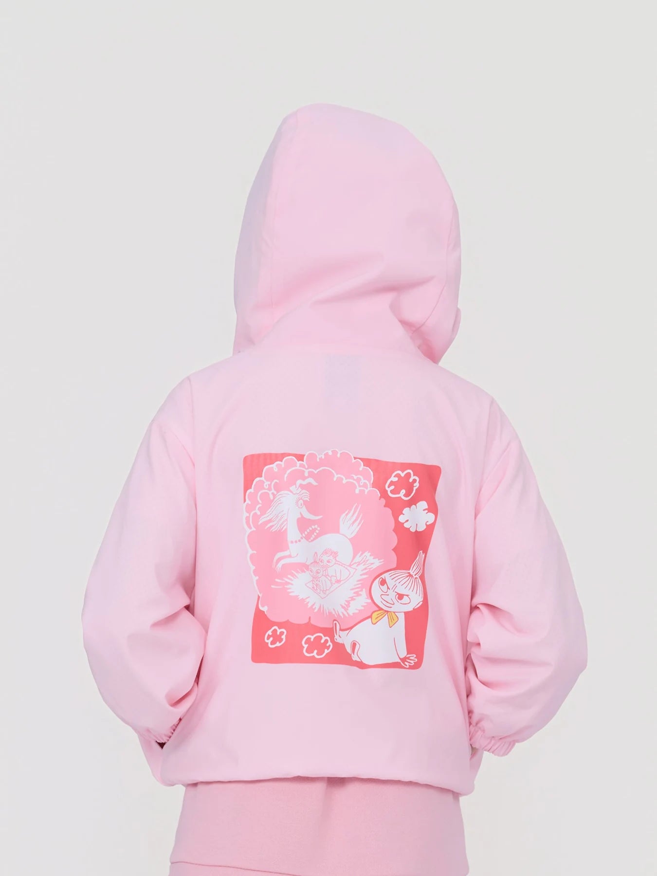 Back of the pink Little My jacket, showing the oversized character print.