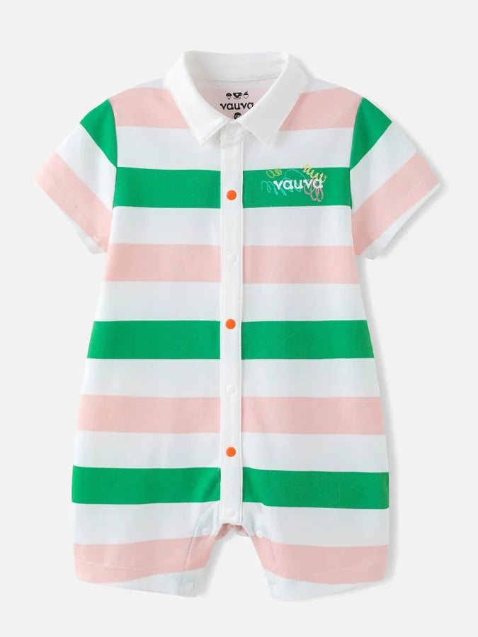 Baby's Stripy Shortie Romper, Green / Pink stripes