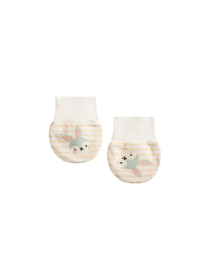 Baby Bunny Stripe Cotton Mittens, Beige