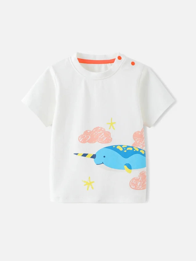 Baby Boys Short-Sleeved Narwhal Printed T-Shirt, White