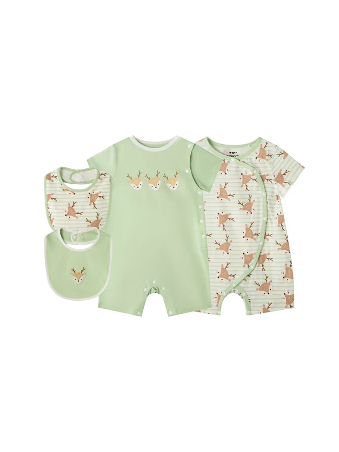 Baby Deer Cotton Essentials 4‑Piece Gift Set, Green
