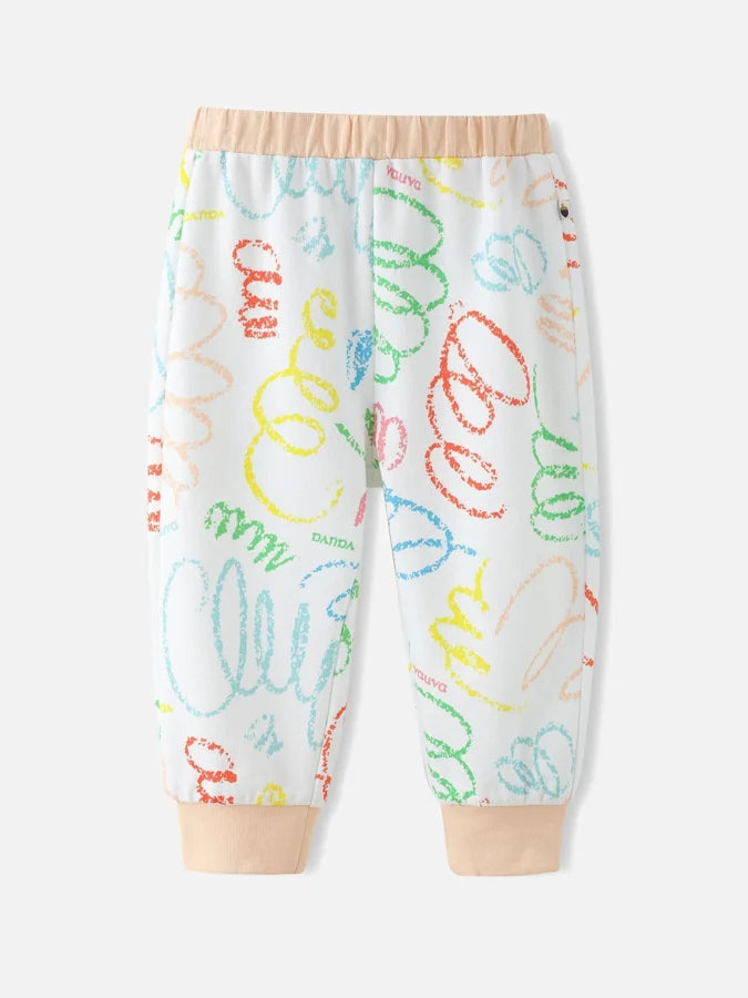 Baby's Allover Hand Sketched Joggers, Peach / Multicolour