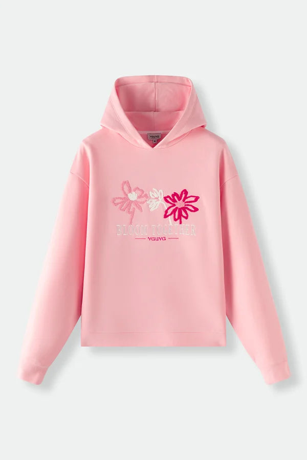 Bloom Together Embroidered Hoodies, Pink