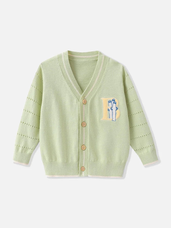 Hattifatteners With Letter “B” Baby Knit Cardigan, Green