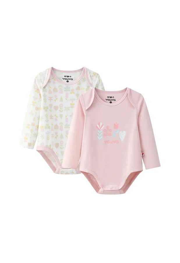 BBNS - Organic Pink Floral Cotton Bodysuits, As pictured