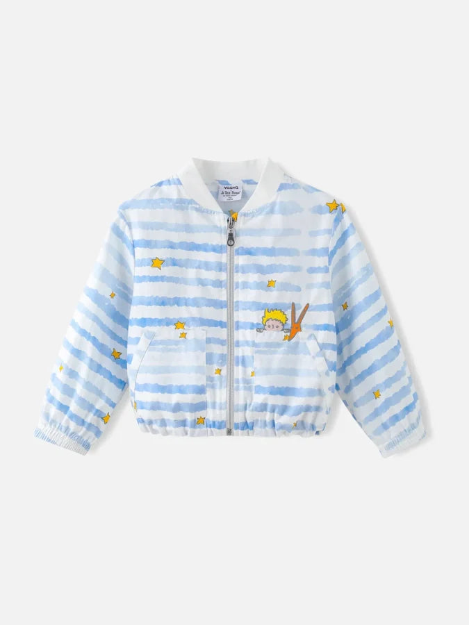 Girls Stripy Cropped Jacket, White / Blue / Yellow