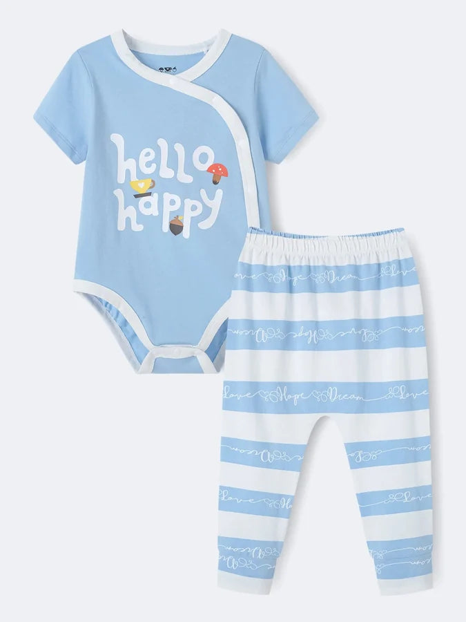 Baby Short Sleeve Stripes Bodysuit And Leggings Set, Blue