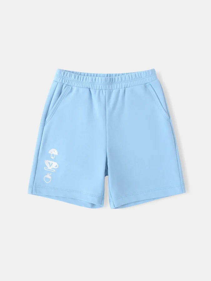 Boys Sky Blue Embroidery Sweat Shorts, Blue