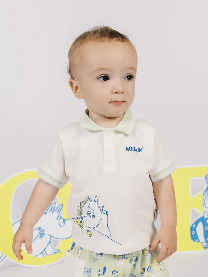 Moomin Print Baby Polo Shirt, Ivory