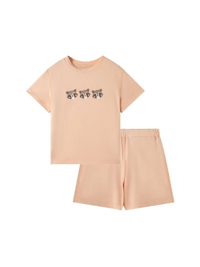 Kids Raccoon Lounge T‑Shirt & Shorts Set, Orange