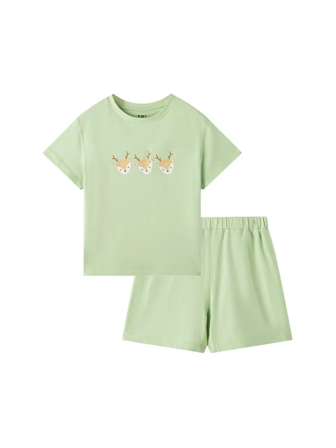 Kids Deer Lounge T‑Shirt & Shorts Set, Green