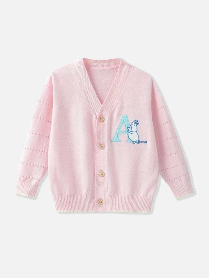 Snorkmaien With Letter “A” Baby Knit Cardigan, Pink