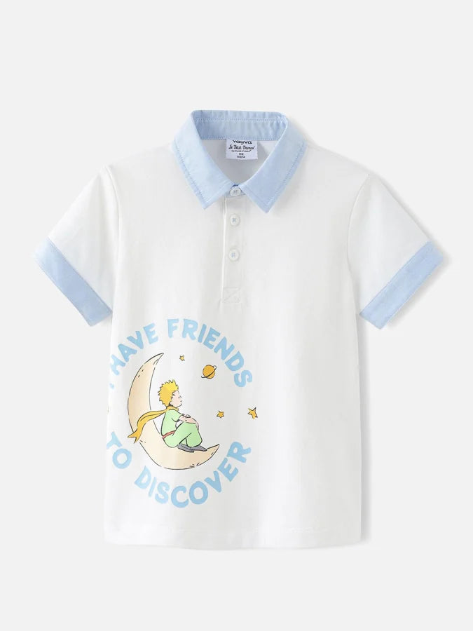 Boys Printed Polo Shirt, White / Blue
