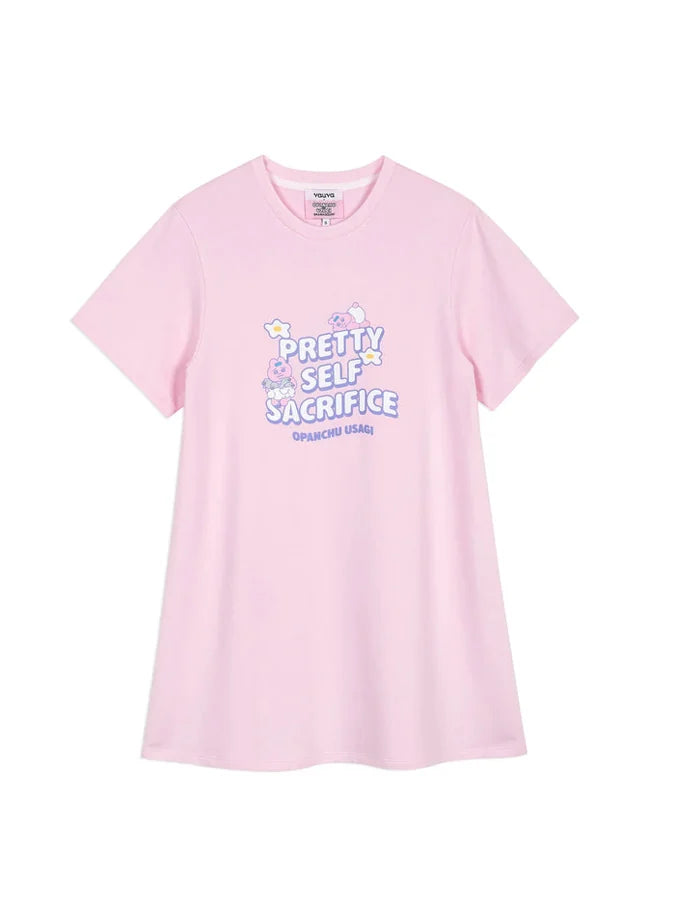 “Pretty Self Sacrifice” Long‑Sleeve Pink Sweatshirt Dress, Pink